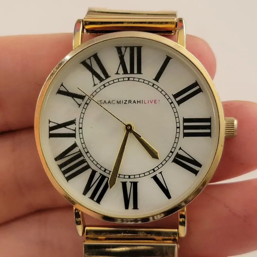 Isaac Mizrahi LIVE! Womens Watch White Dial Gold Case Gold Bracelet Quartz